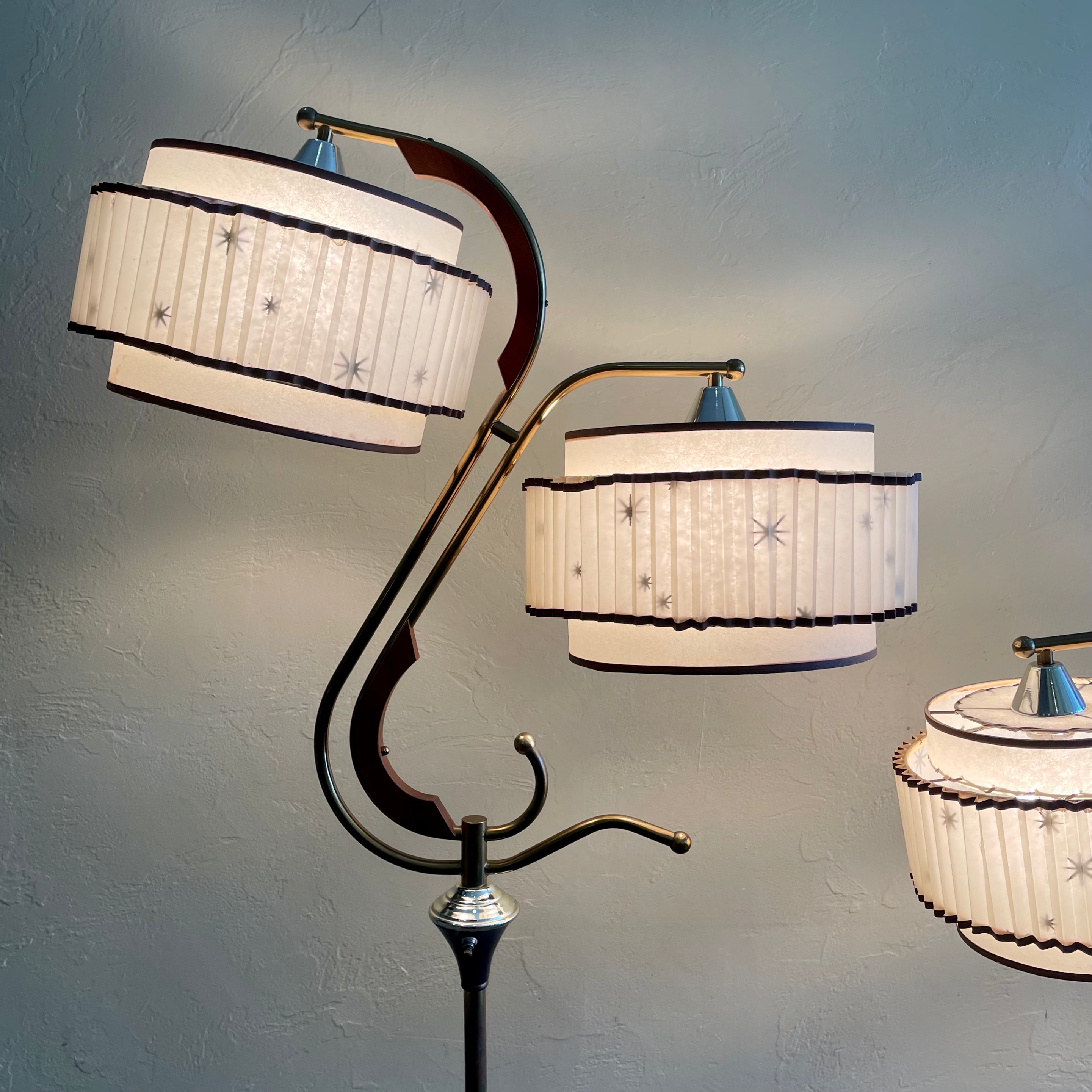 Midcentury Atomic 1950s Lamps with Starburst Pattern Shades Mr. Mansfield Vintage