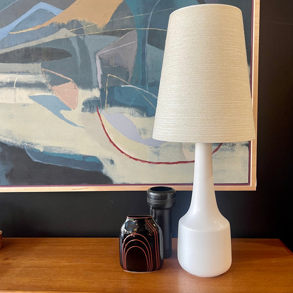 White Mid Century LOTTE Lamp with orginal fiberglass and jute string shade| Mr. Mansfield Vintage