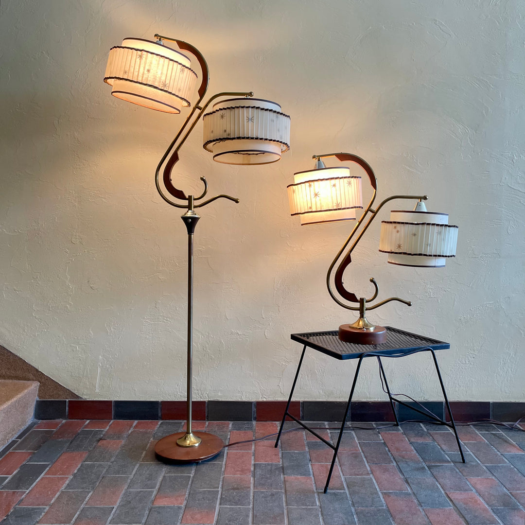Midcentury Atomic 1950s Lamps with Starburst Pattern Shades Mr. Mansfield Vintage