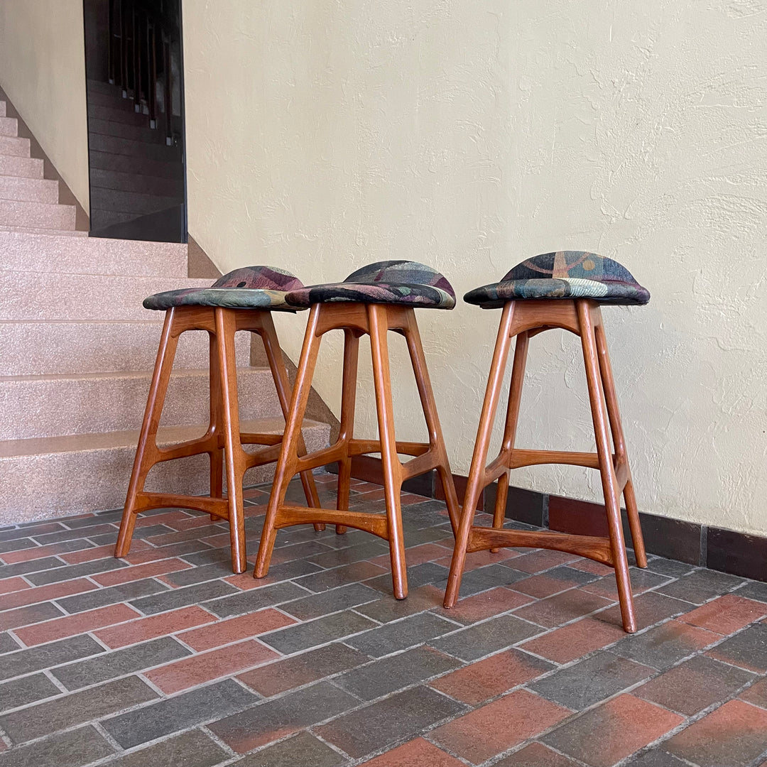 Three Counter Height Vintage Danish Teak Bar Stools by Erik Buch | Mr. Mansfield Vintage