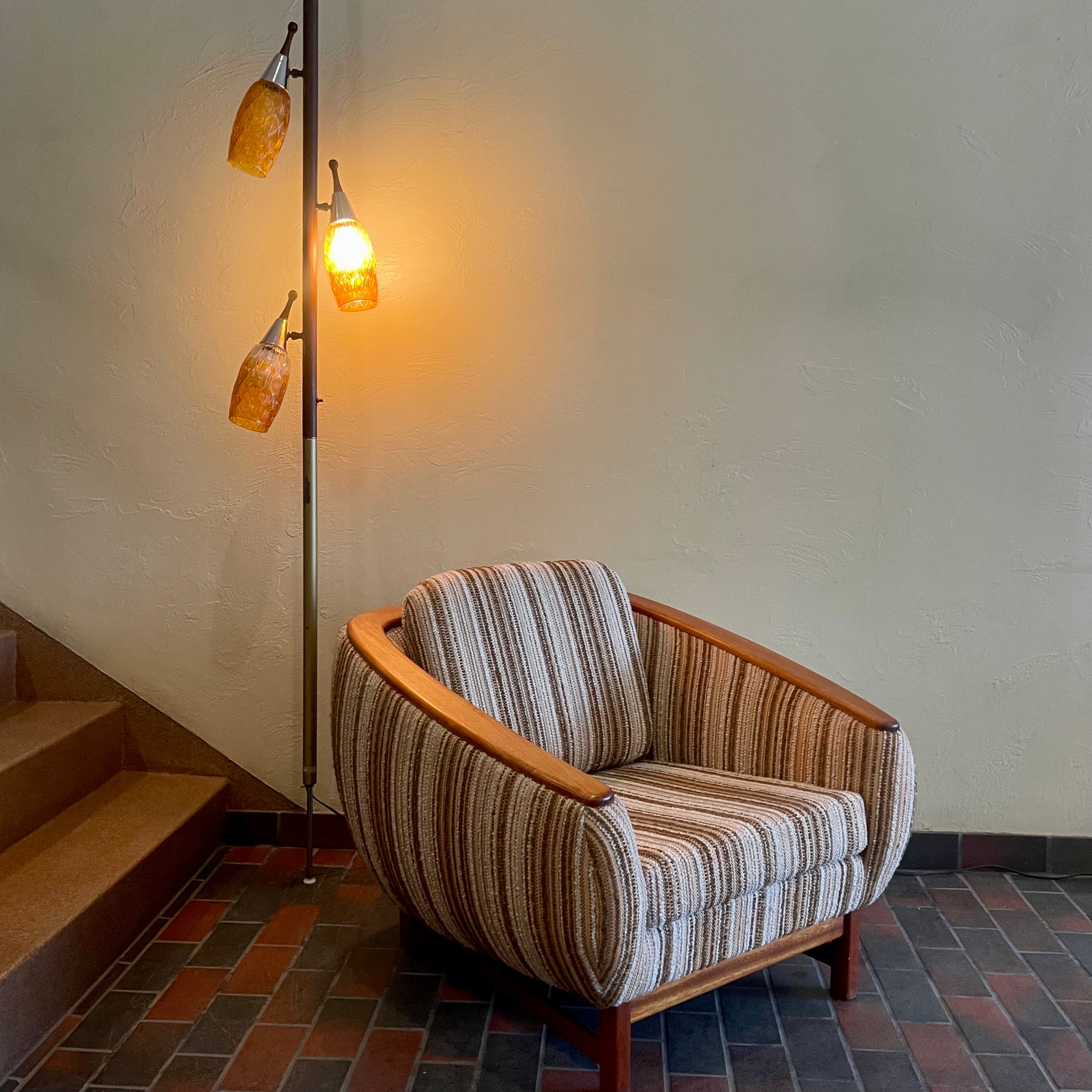 Vintage tension tri-light pole lamp with orange glass shades Mr. Mansfield Vintage