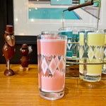 Load image into Gallery viewer, Hazel Atlas Set of 8 Vintage Cocktail “Diamond” Glasses + Ice Bucket Pink Blue Green and Yellow