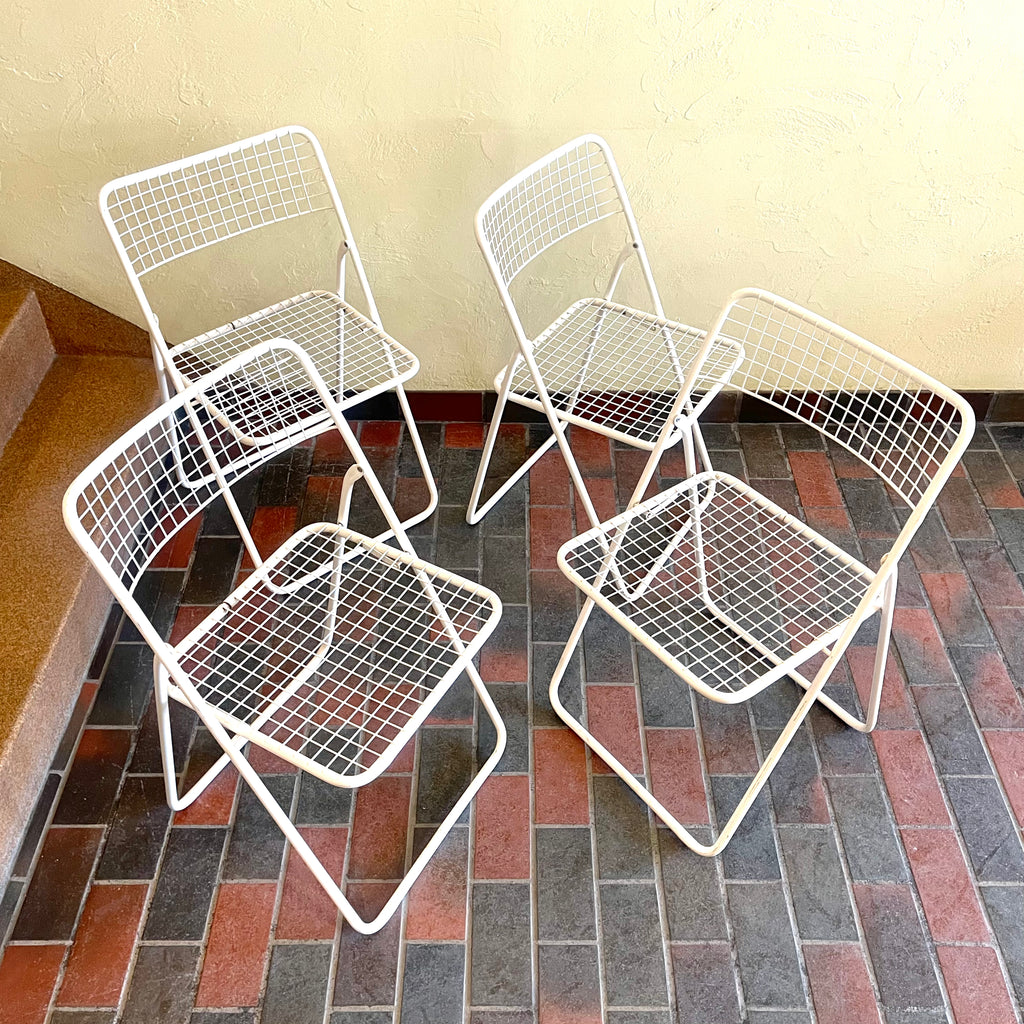 Vintage Ted Net Metal Folding Chairs by Niels Gammelgaard for Ikea, Set of 4