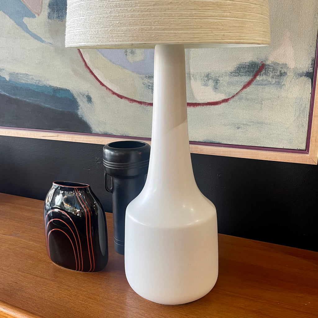 White Mid Century LOTTE Lamp with orginal fiberglass and jute string shade| Mr. Mansfield Vintage