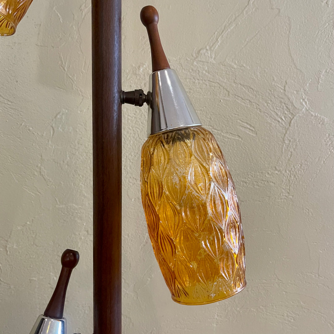 Vintage tension tri-light pole lamp with orange glass shades Mr. Mansfield Vintage
