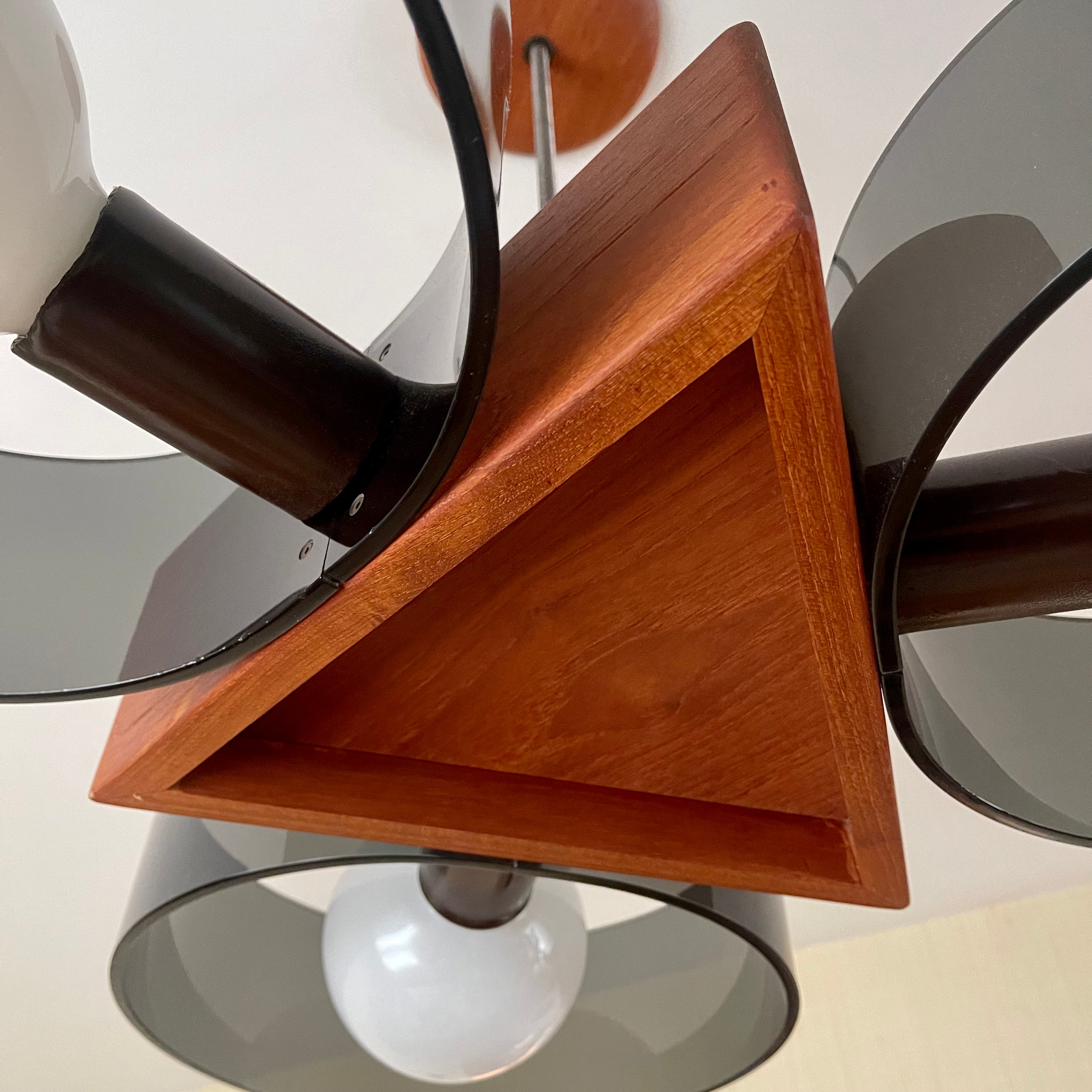 Mid-century Modern Teak and Smoky Black Lucite Ceiling Light