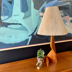 Mid-century modern teak zig-zag table lamp with sculptural wood base