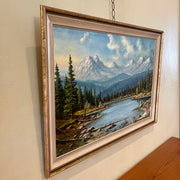 SOLD - Vintage Wilhelm Magnussen Raade Painting of River and Mountains