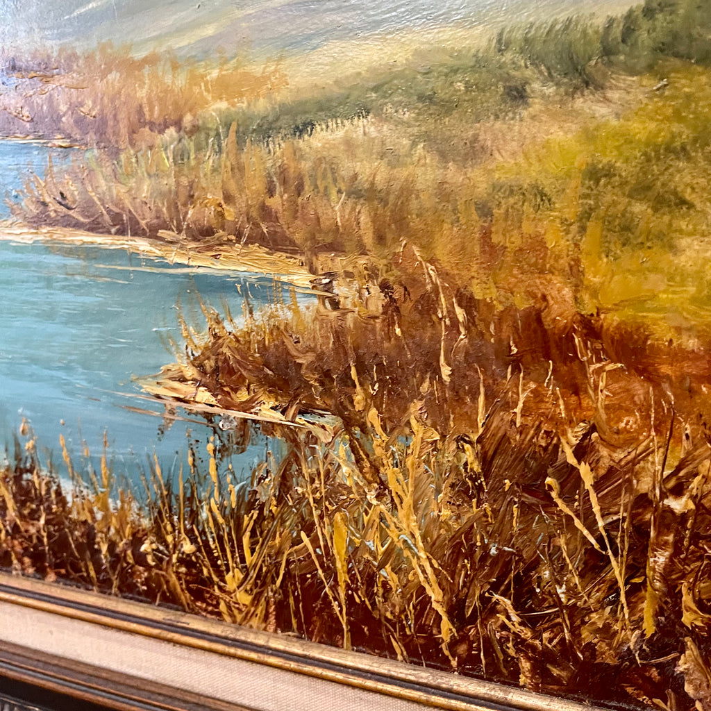 Calgary, Alberta Artist Vintage Wilhelm Magnussen Raade Painting Landing Ducks six ducks landing into a pond 