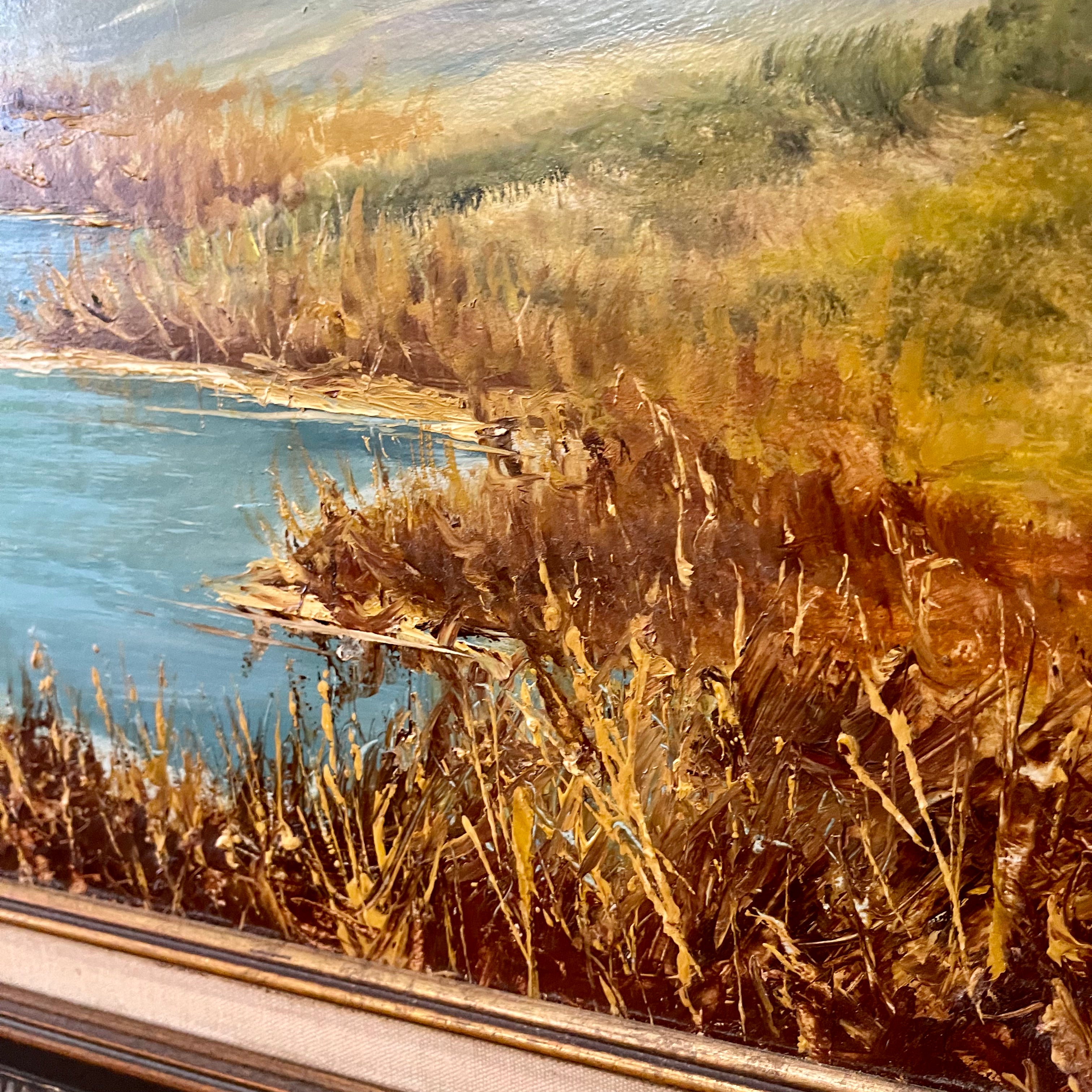 Calgary, Alberta Artist Vintage Wilhelm Magnussen Raade Painting Landing Ducks six ducks landing into a pond 