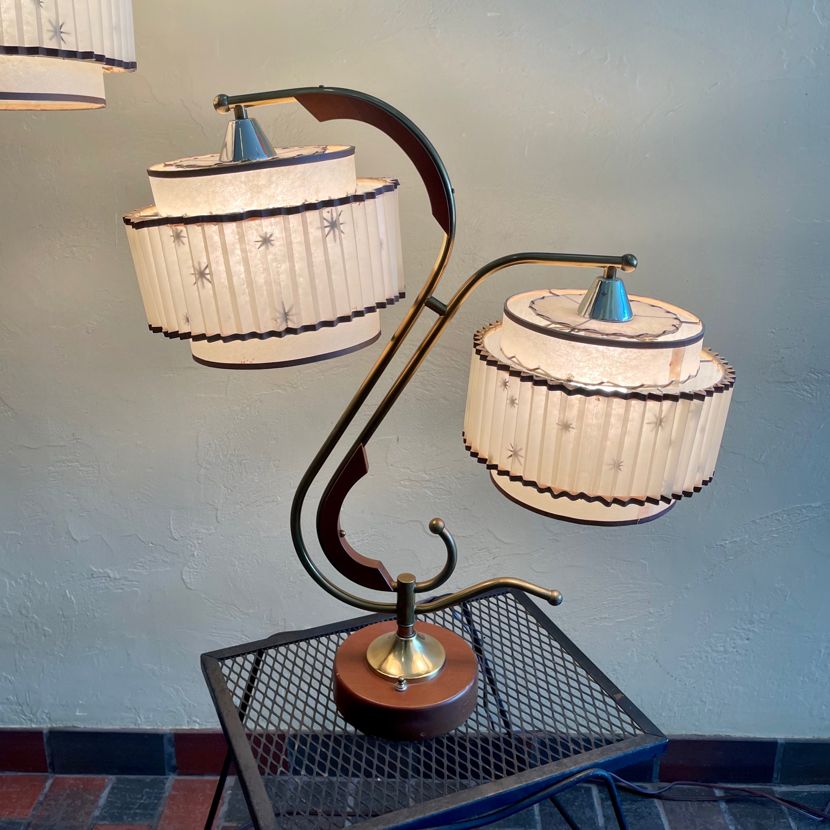 Midcentury Atomic 1950s Lamps with Starburst Pattern Shades Mr. Mansfield Vintage