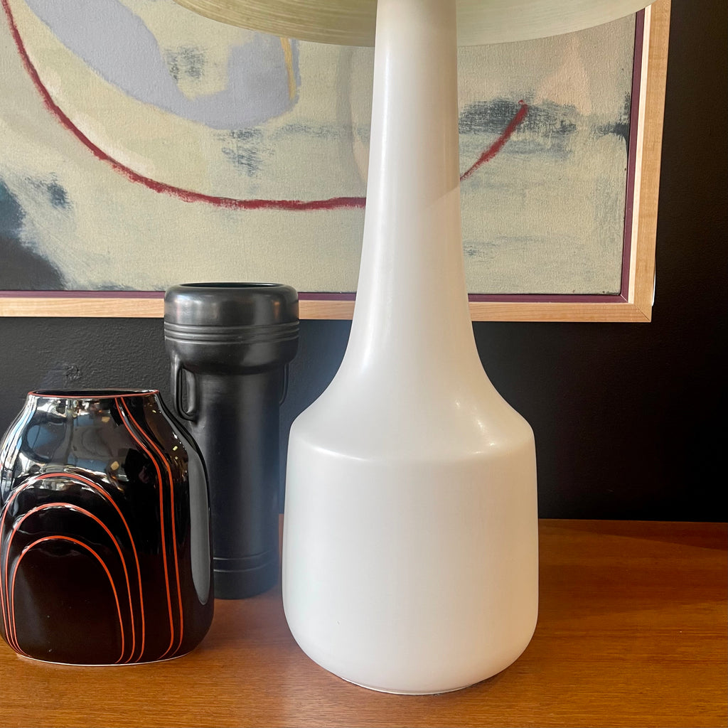 White Mid Century LOTTE Lamp with orginal fiberglass and jute string shade| Mr. Mansfield Vintage