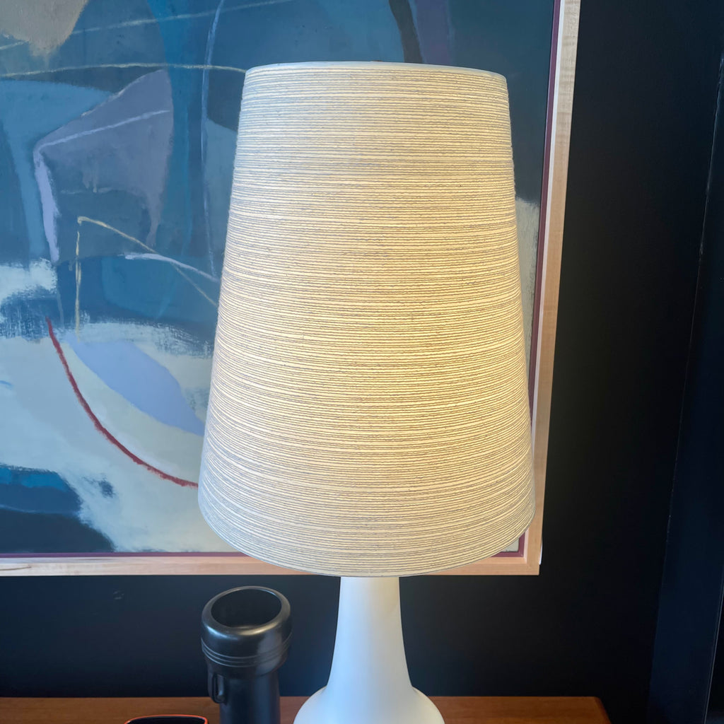 White Mid Century LOTTE Lamp with orginal fiberglass and jute string shade| Mr. Mansfield Vintage