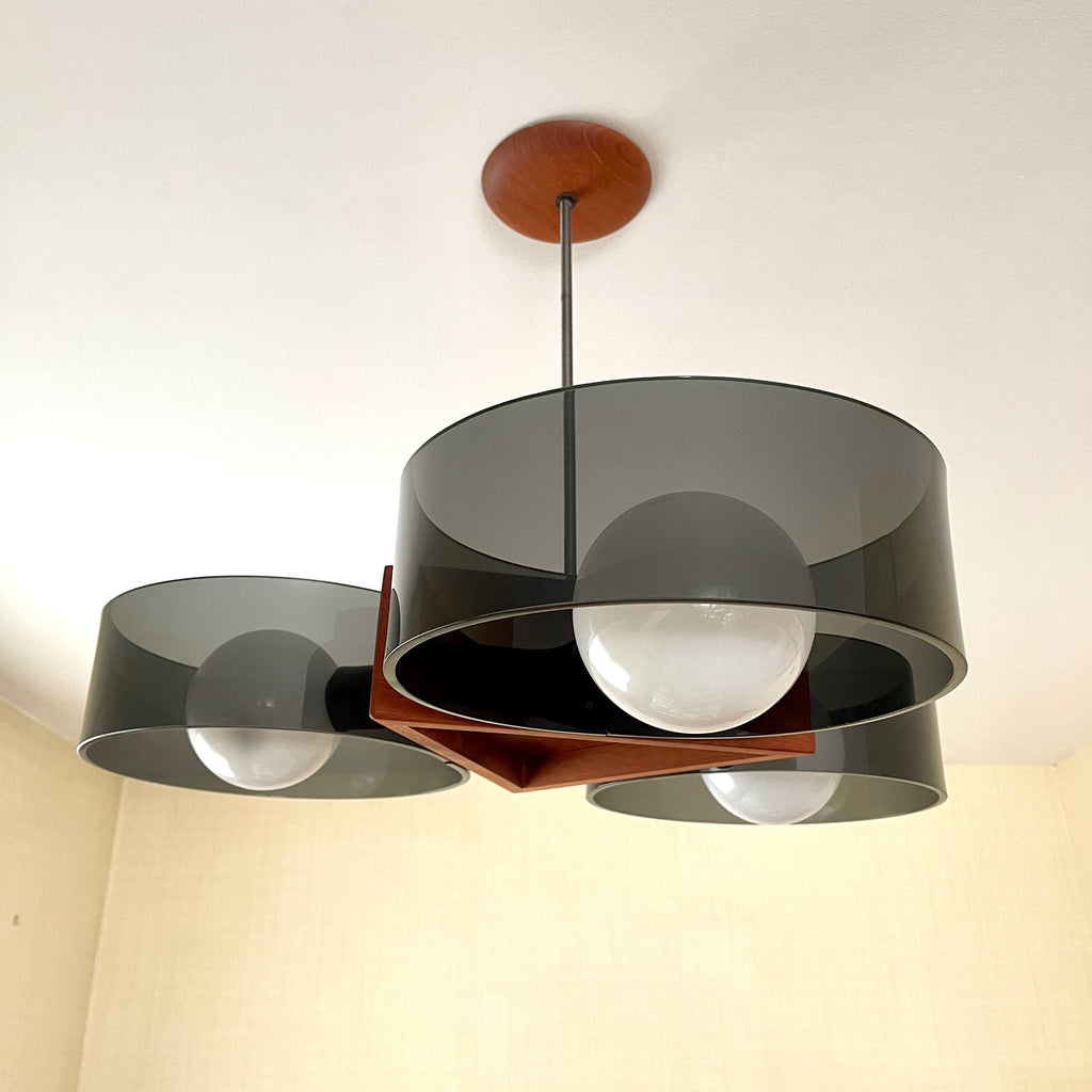 Mid-century Modern Teak and Smoky Black Lucite Ceiling Light