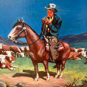 Vintage 1968 Wilhelm Magnussen Raade Painting  Smoking Cowboy / Wrangler