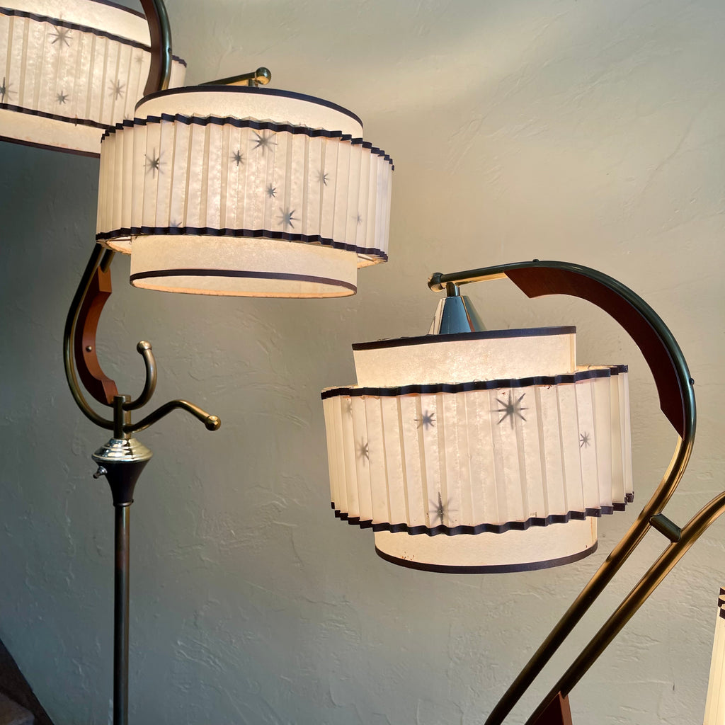 Midcentury Atomic 1950s Lamps with Starburst Pattern Shades Mr. Mansfield Vintage