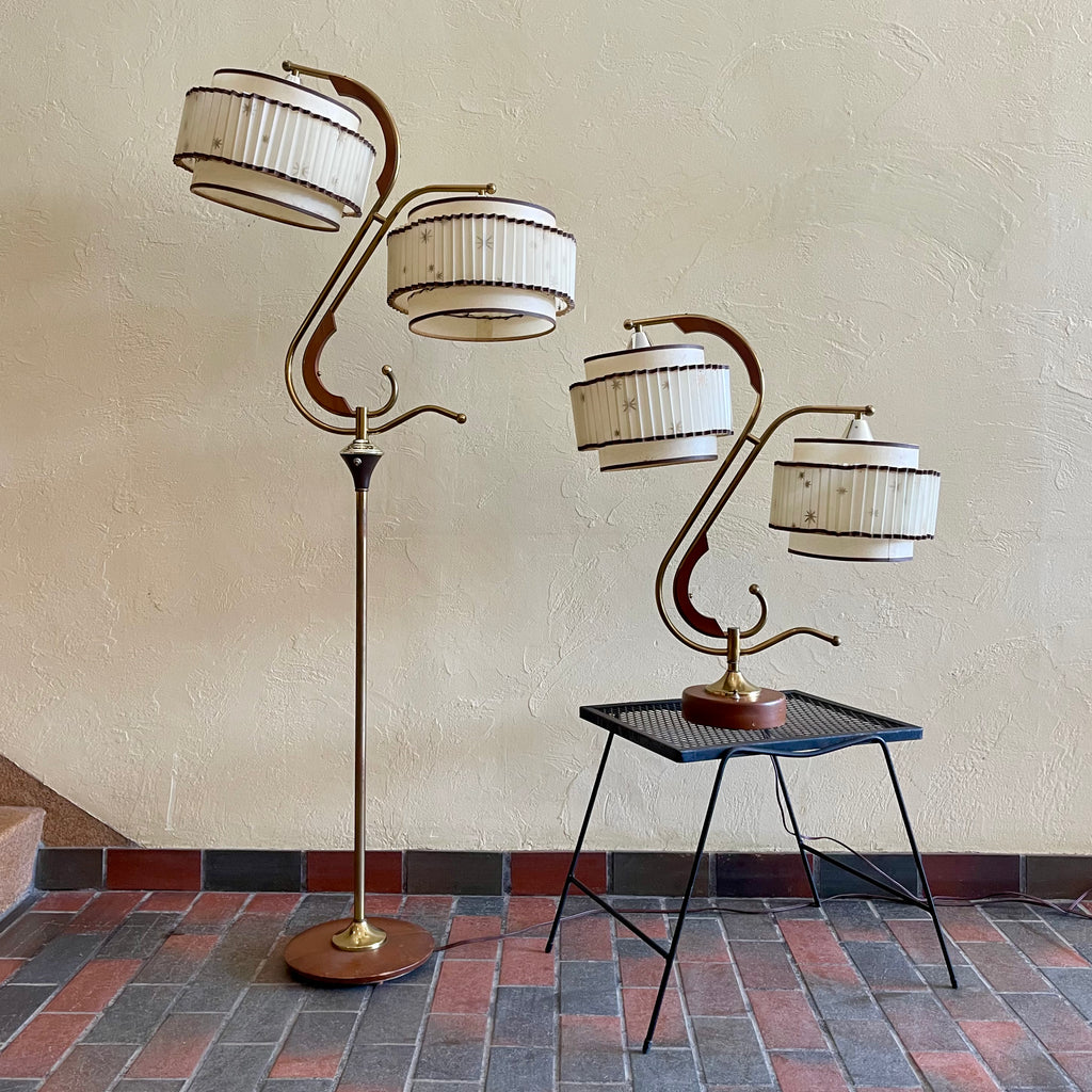 Midcentury Atomic 1950s Lamps with Starburst Pattern Shades Mr. Mansfield Vintage