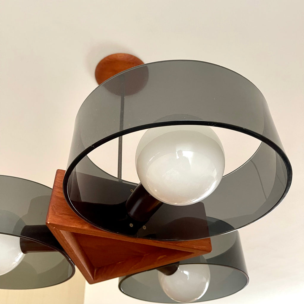 Mid-century Modern Teak and Smoky Black Lucite Ceiling Light