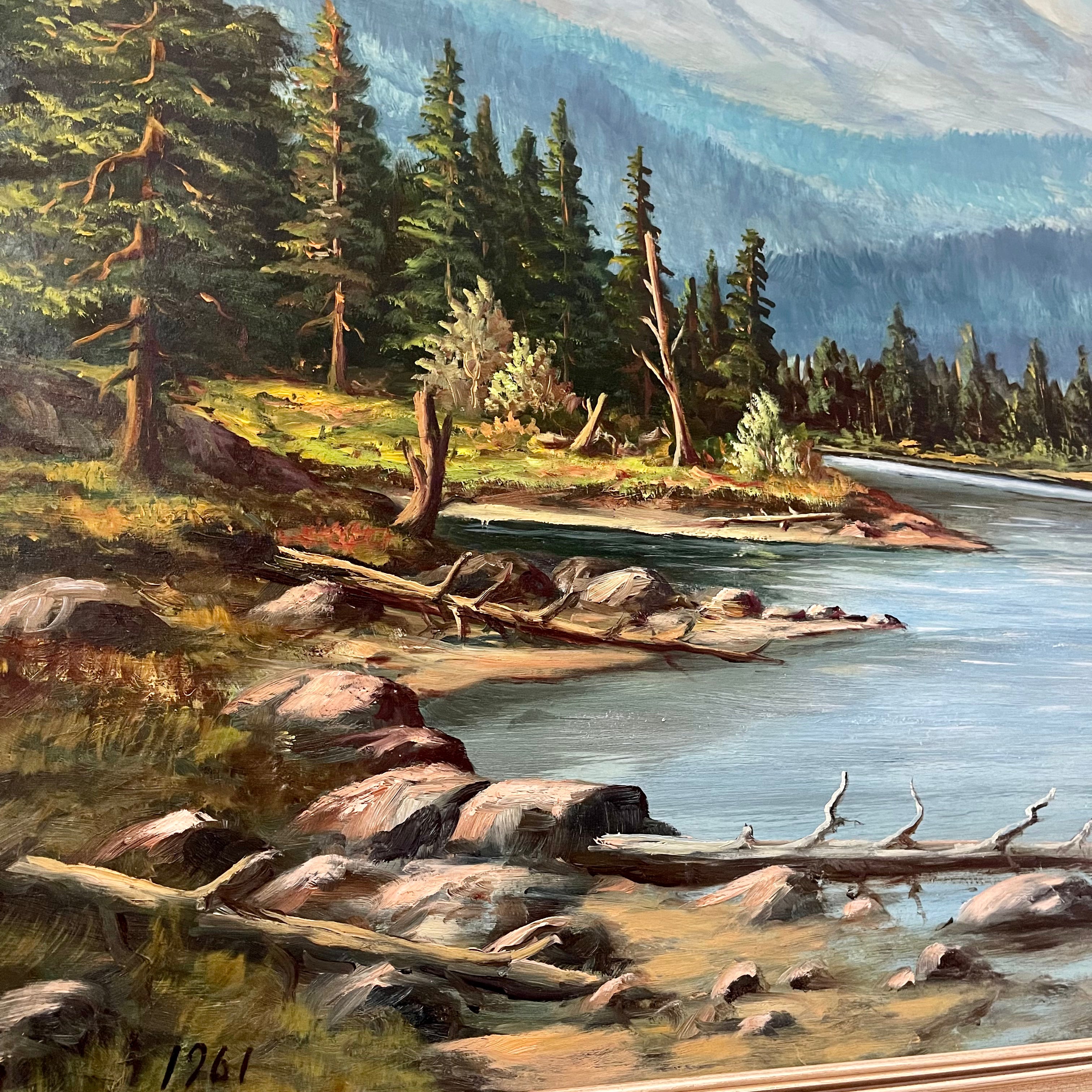 SOLD - Vintage Wilhelm Magnussen Raade Painting of River and Mountains