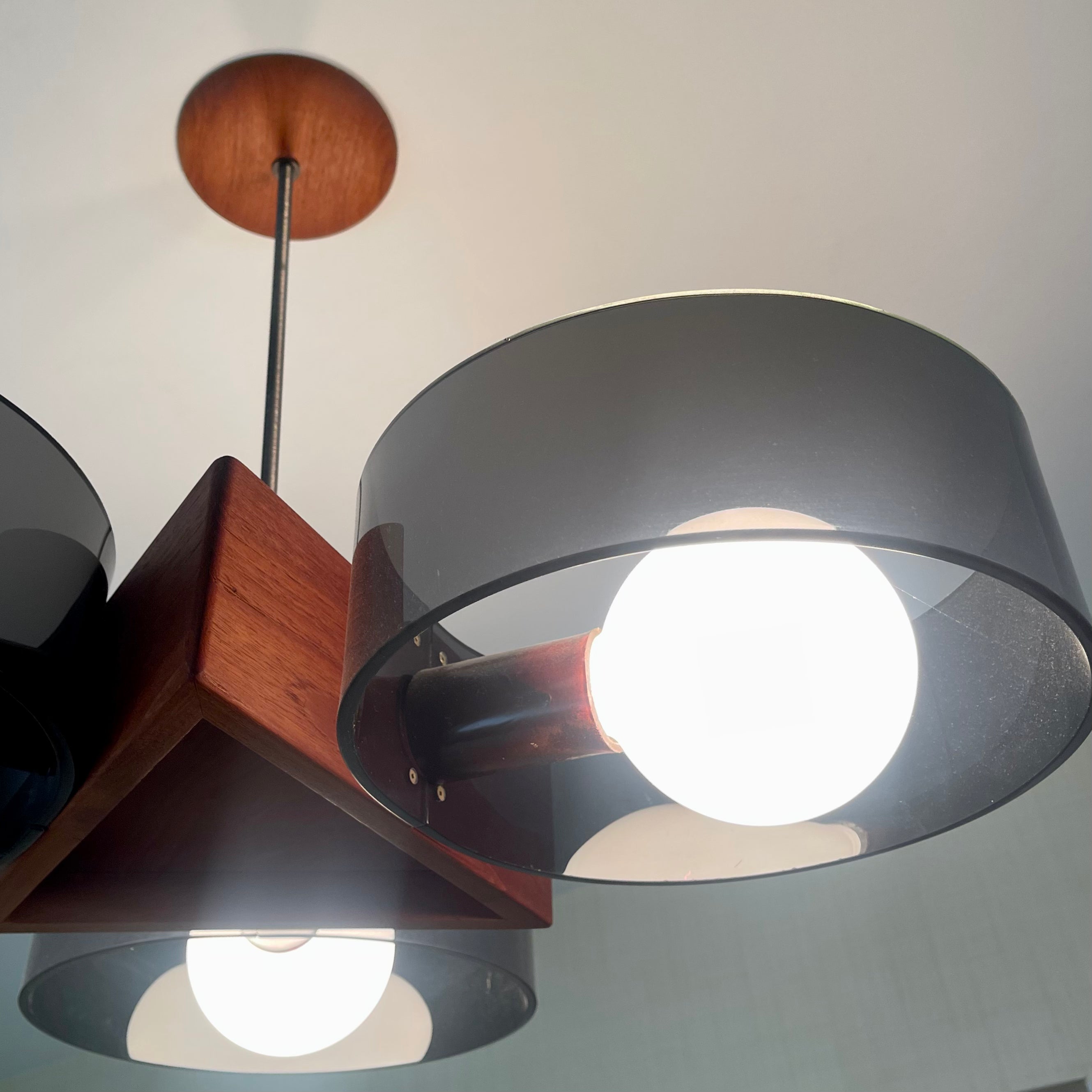 Mid-century Modern Teak and Smoky Black Lucite Ceiling Light
