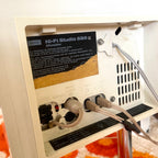 White and aluminum Space Age Hi-Fi Studio 550 Alltransistor Made in Germany “Troika Kub” speakers, base box, turntable and radio. Mr. Mansfield Vintage  