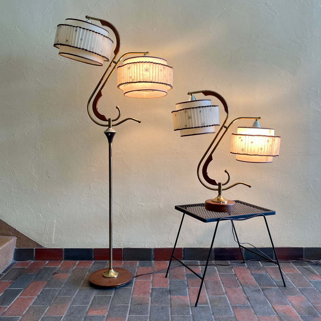 Midcentury Atomic 1950s Lamps with Starburst Pattern Shades Mr. Mansfield Vintage