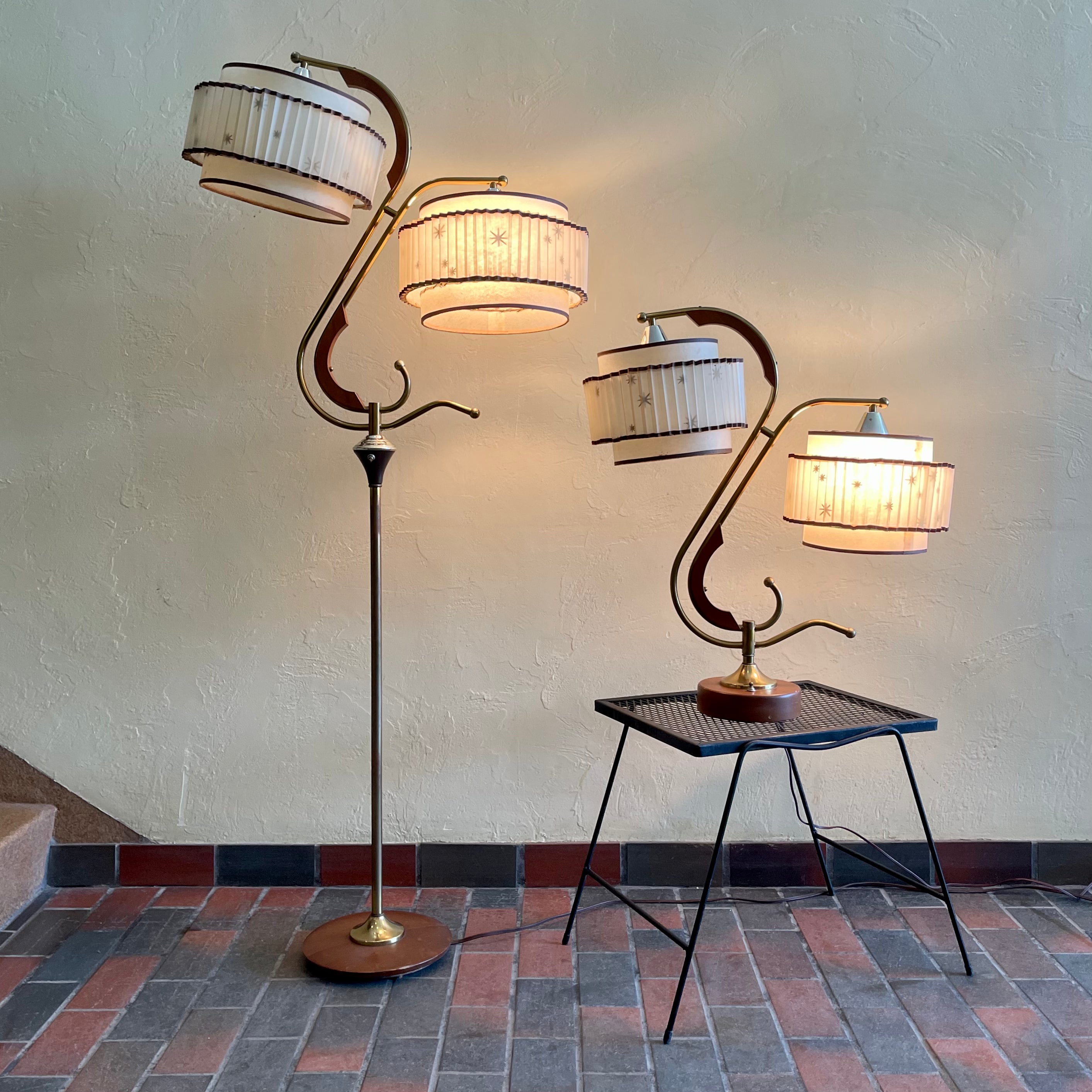 Midcentury Atomic 1950s Lamps with Starburst Pattern Shades Mr. Mansfield Vintage