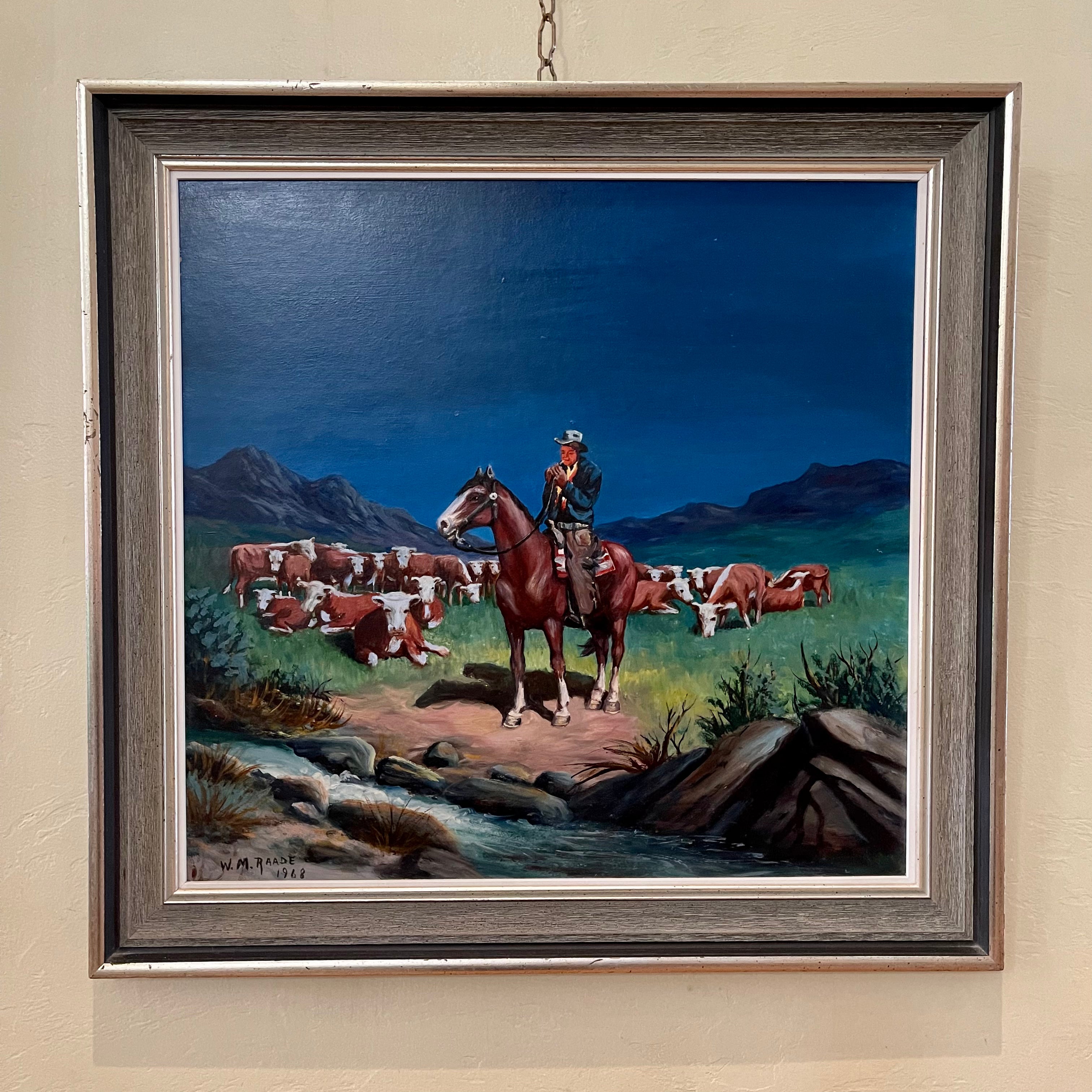 Vintage 1968 Wilhelm Magnussen Raade Painting  Smoking Cowboy / Wrangler