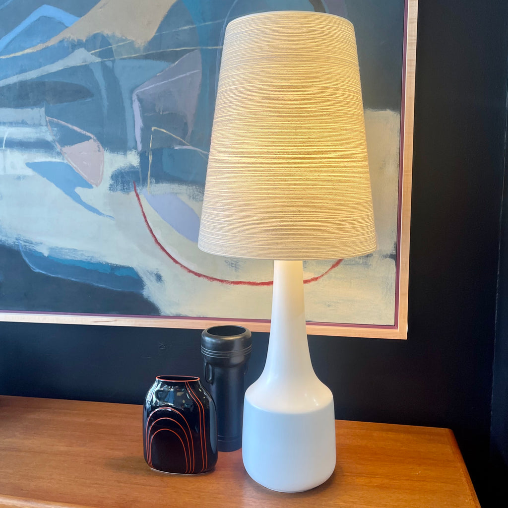 White Mid Century LOTTE Lamp with orginal fiberglass and jute string shade| Mr. Mansfield Vintage