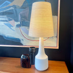 White Mid Century LOTTE Lamp with orginal fiberglass and jute string shade| Mr. Mansfield Vintage