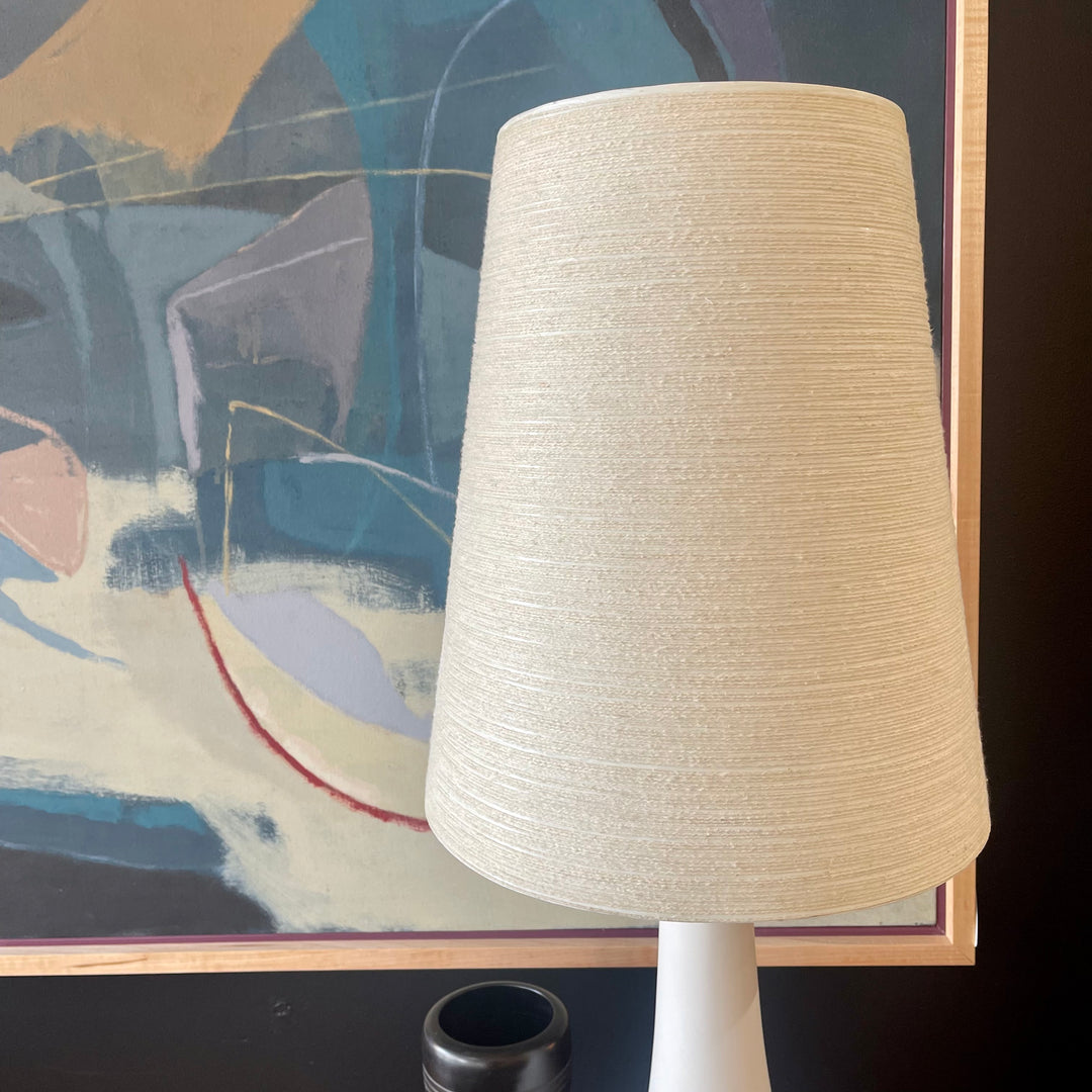 White Mid Century LOTTE Lamp with orginal fiberglass and jute string shade| Mr. Mansfield Vintage