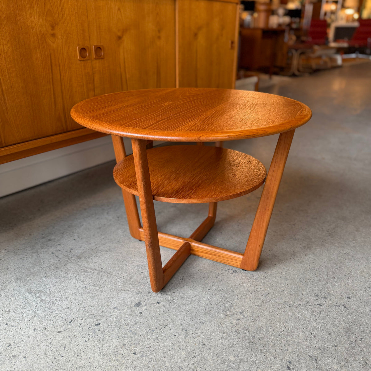 Mid-century style teak side table with round top