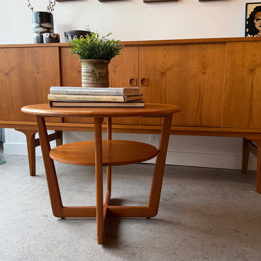 Mid-century style teak side table with round top