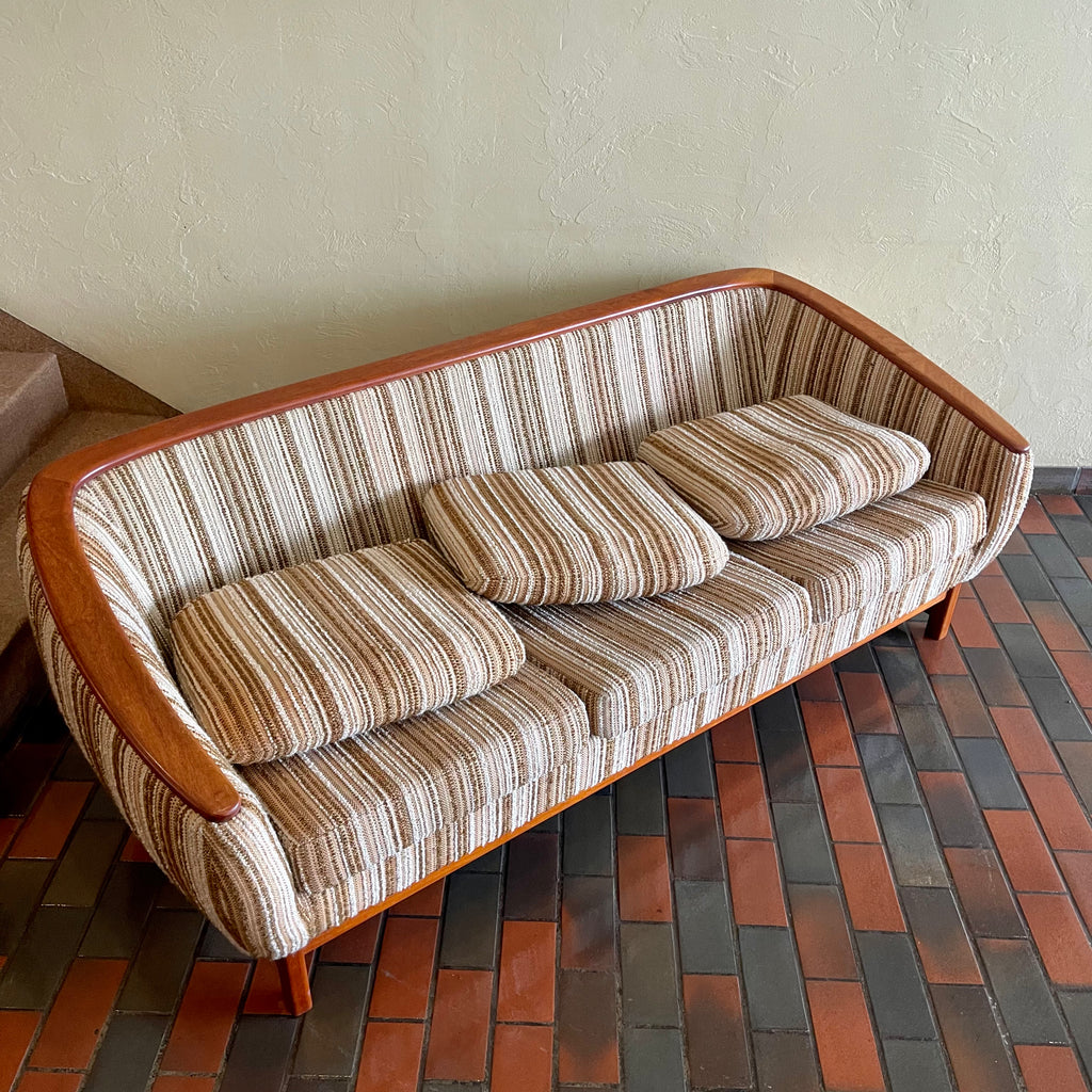 Huber Barrel Back Teak Sofa and Lounge Chair