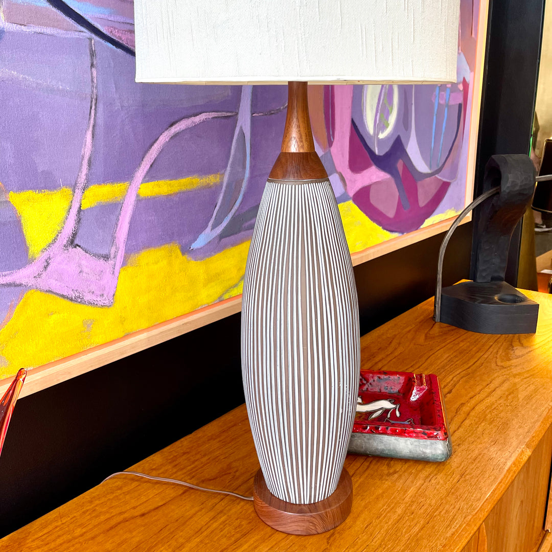 Upsala Ekeby Mid-Century Modern Pottery Table Lamp + Original Shade - Mr. Mansfield Vintage