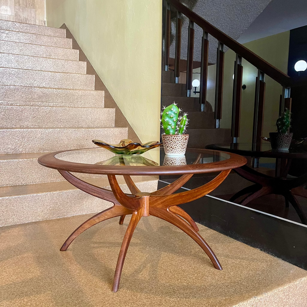 G-Plan Spider teak coffee table with lift-out glass top