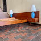 Teak Queen Size Bed + Floating Nightstands (Metal Pulls)