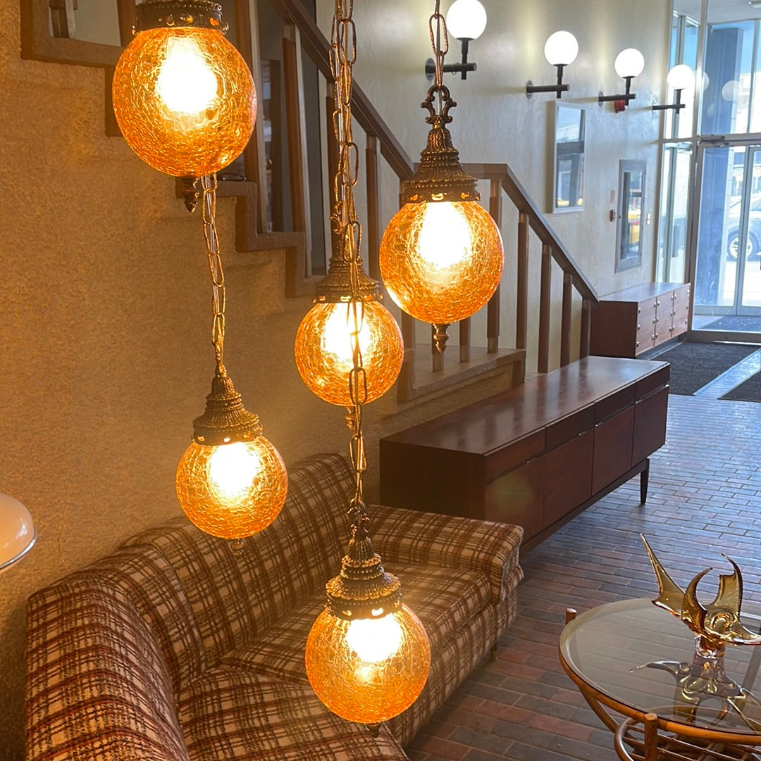 Vintage Amber Shade Swag Lamp