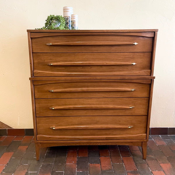 Walnut KROEHLER Tallboy 5 Drawer Dresser