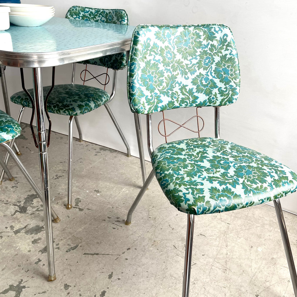 1950s Flower Pattern Turquoise Table + Chair Set - Mr. Mansfield Vintage