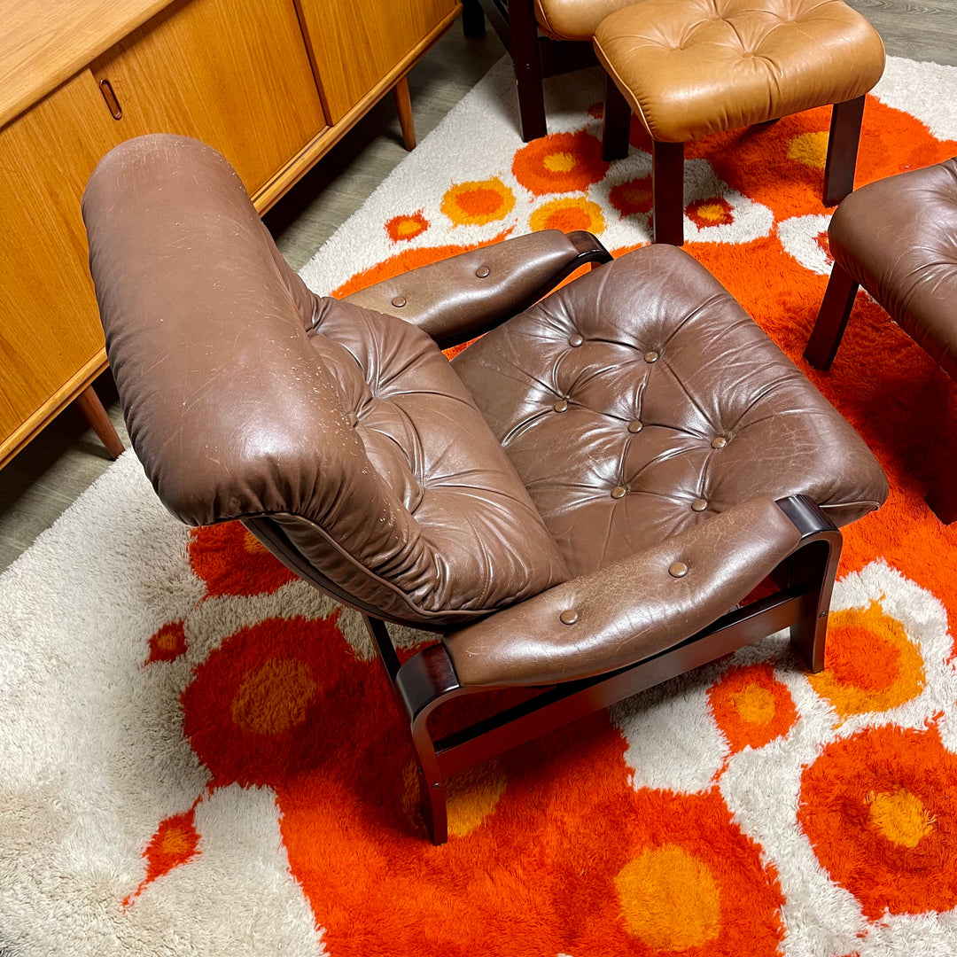 Cozy Chocolate Brown Leather Recliner + Ottoman Mr. Mansfield Vintage