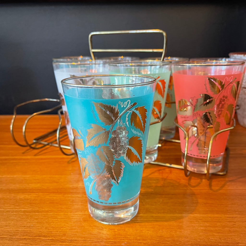 Vintage Cocktail Glasses + Caddy - Mr. Mansfield Vintage
