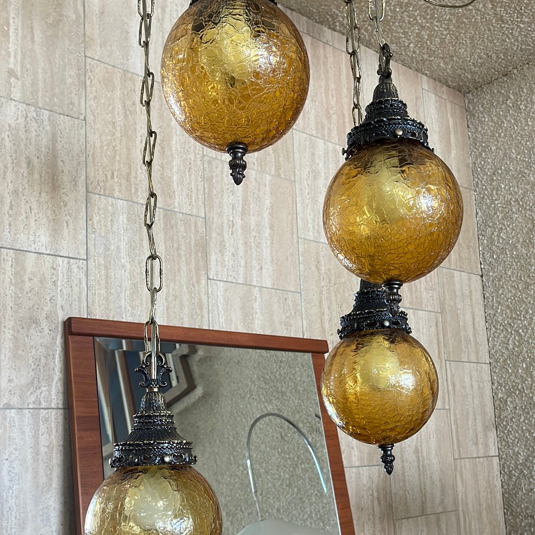 Vintage Amber Shade Swag Lamp