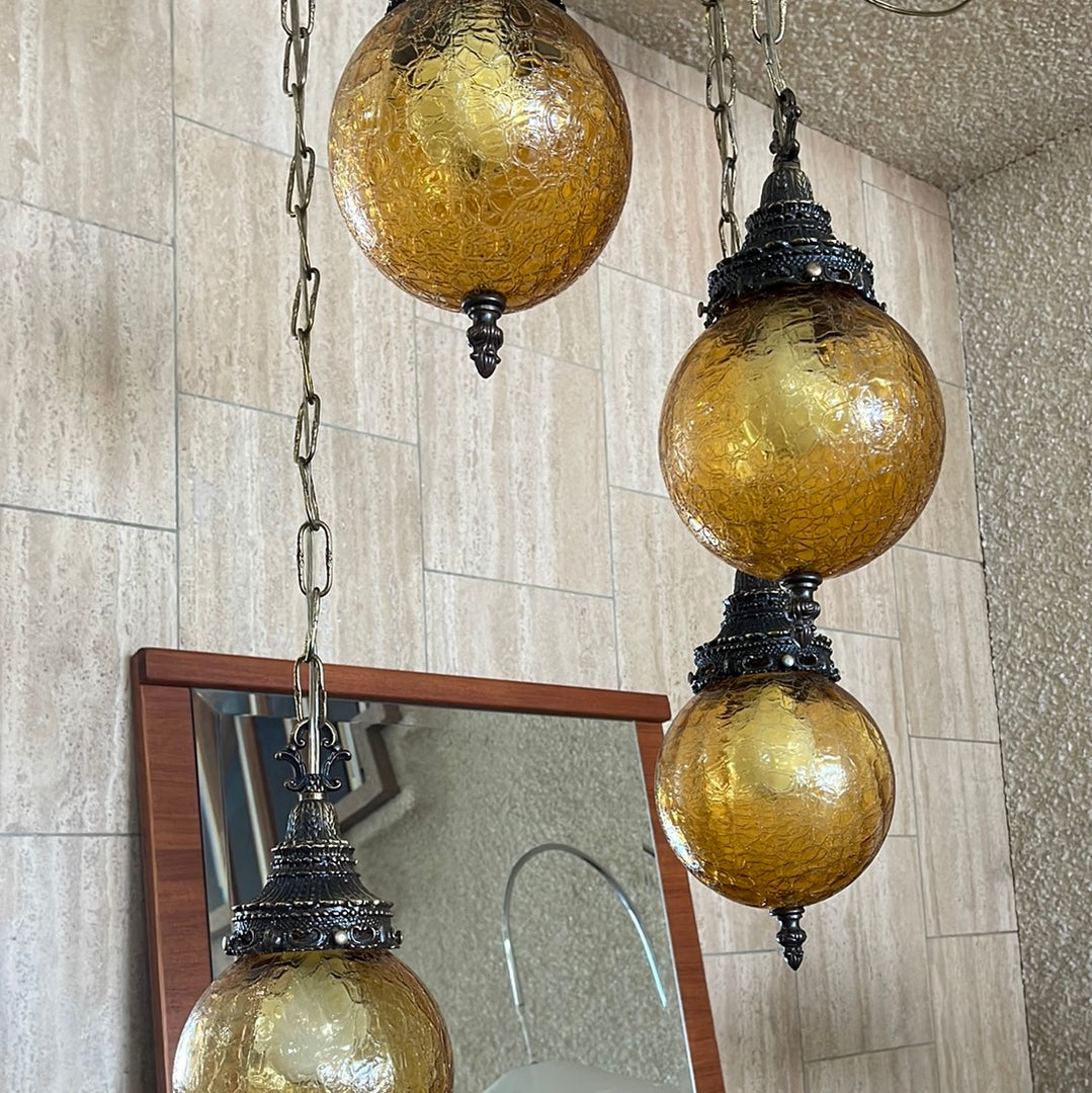 Vintage Amber Shade Swag Lamp