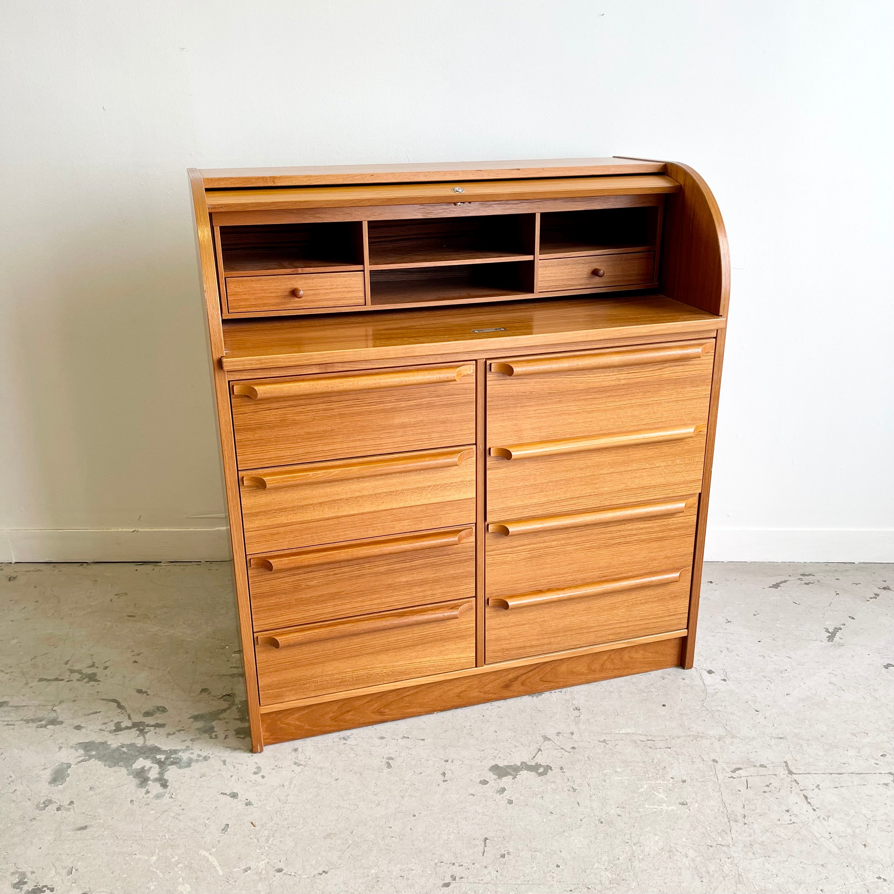 Teak Secretary Roll Top Desk Made in Denmark
