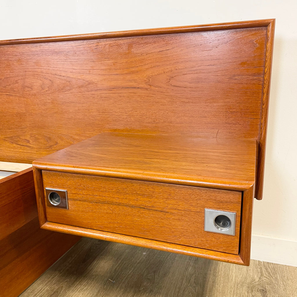 Midcentury Teak Queen Size Platform Bed + Floating Nightstands - Mr. Mansfield Vintage