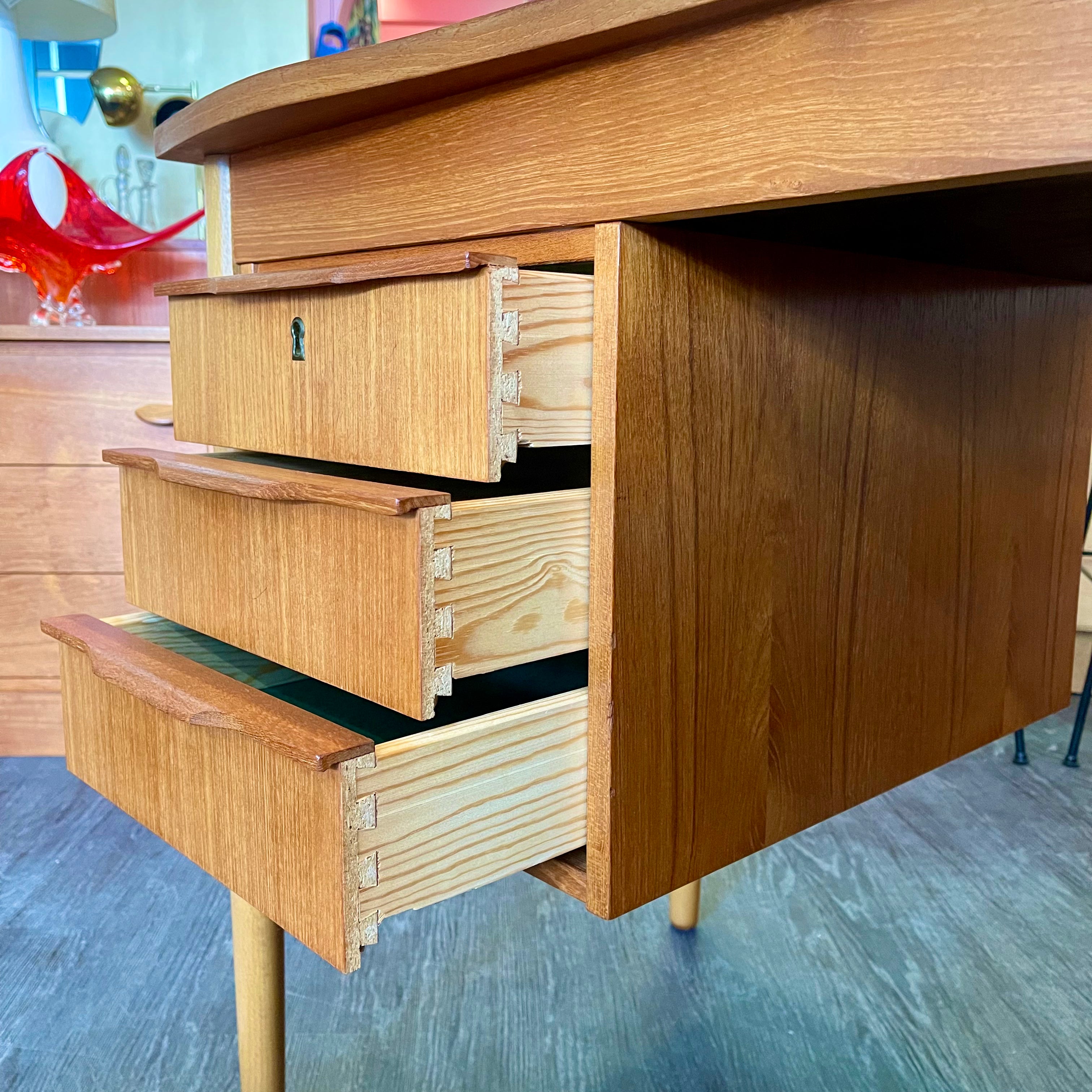 Teak Finished Back Desk Made in Denmark 