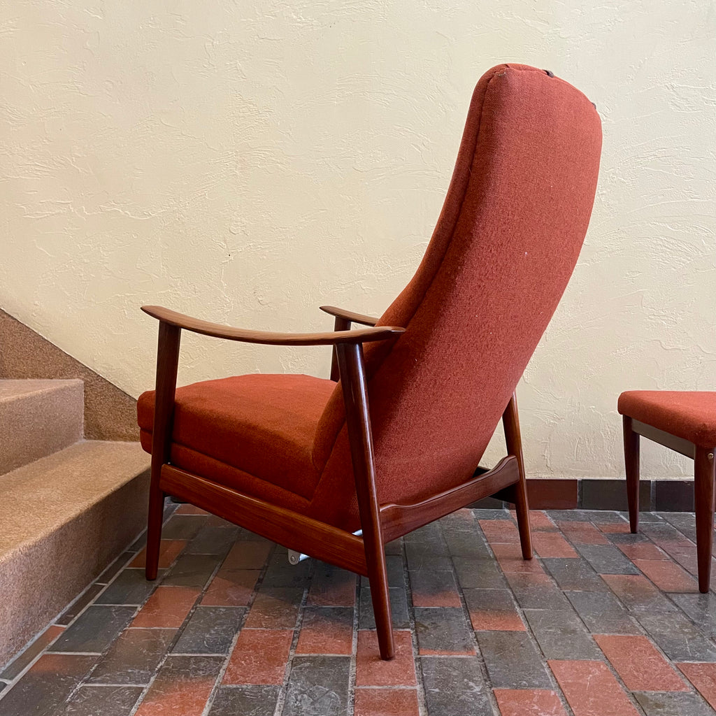 Vintage Afrormosia Teak Reclining Chair + Ottoman Mr. Mansfield Vintage