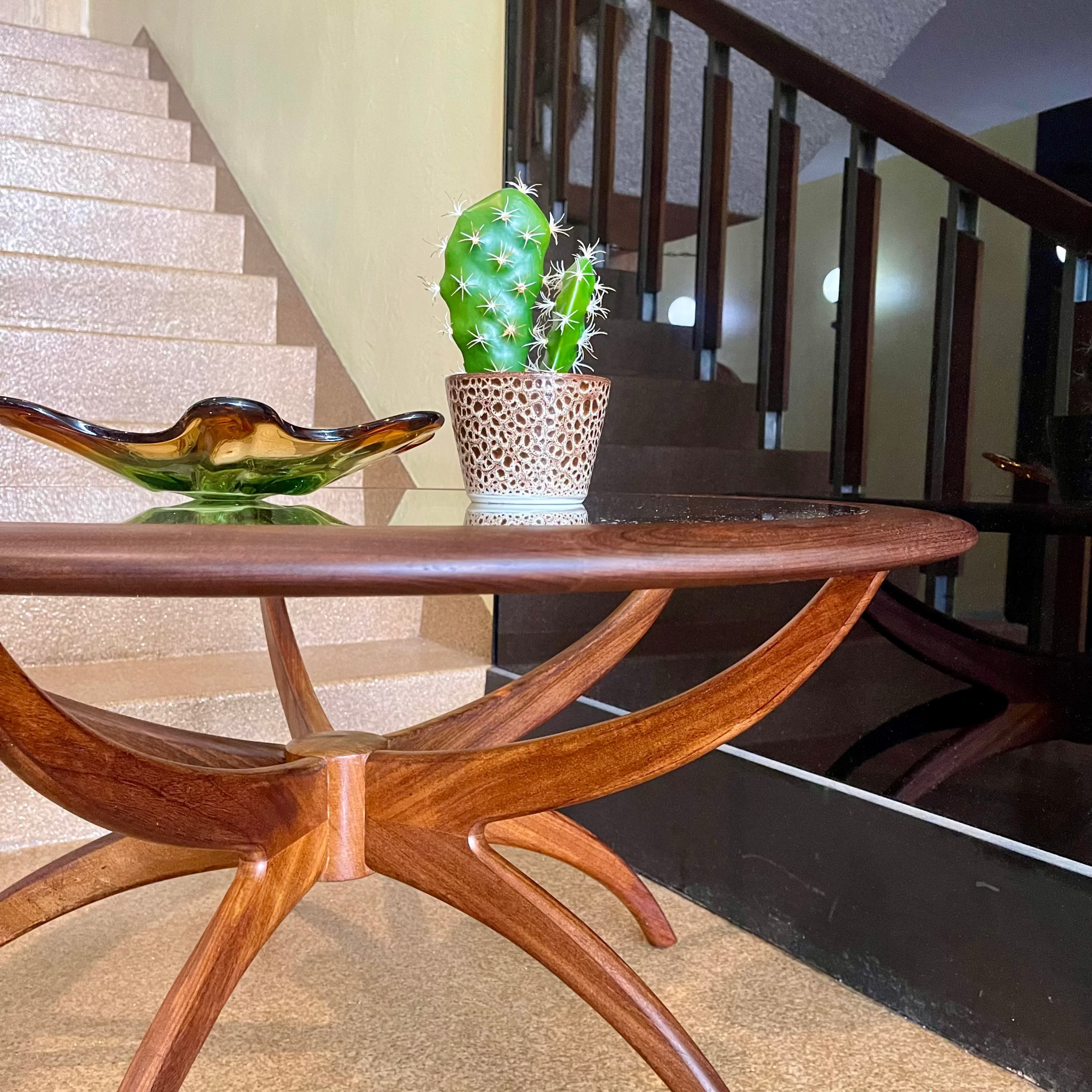 British mid-century G-Plan coffee table with glass top and teak frame