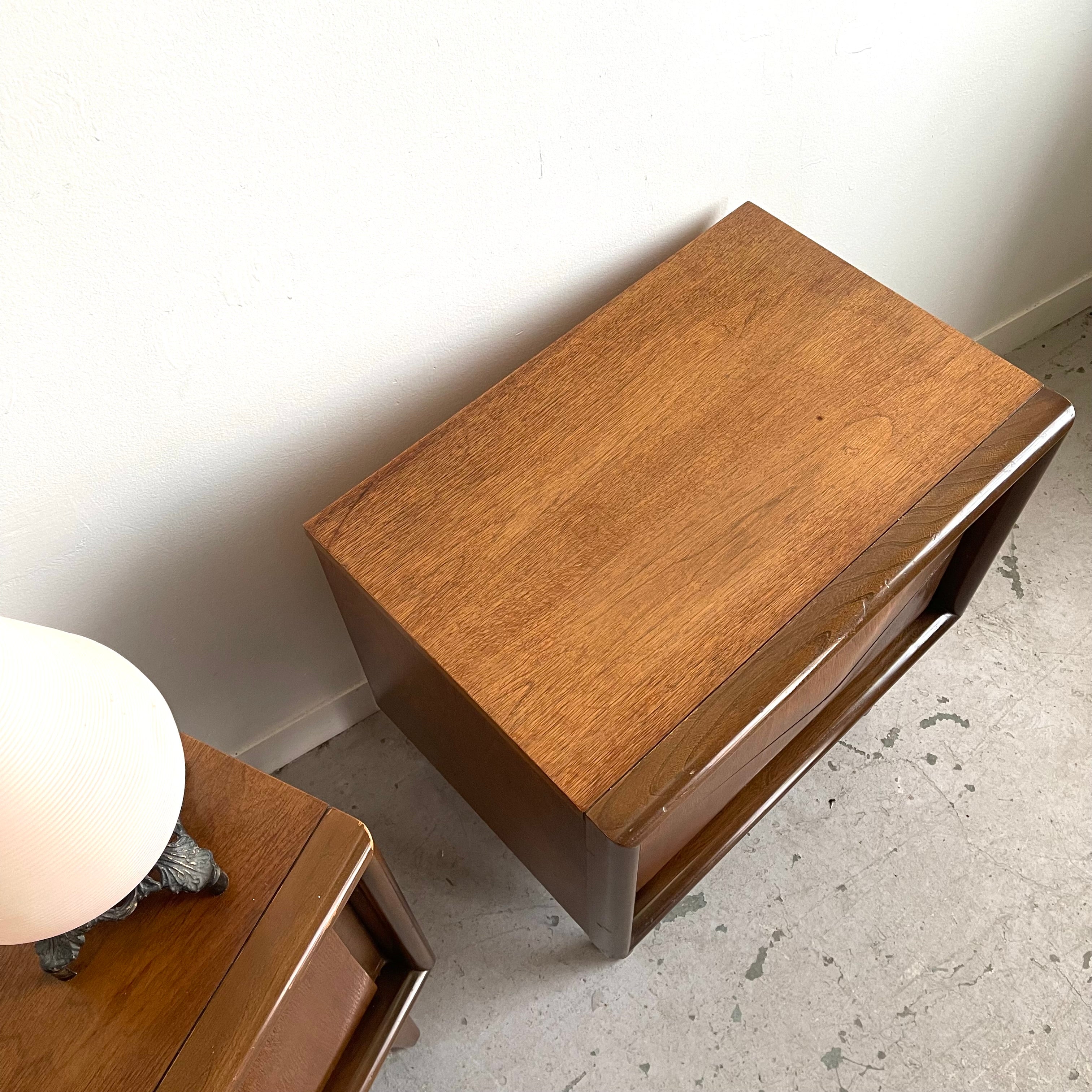 Vintage Diamond Front Satin Walnut Bedside Tables - Mr. Mansfield Vintage